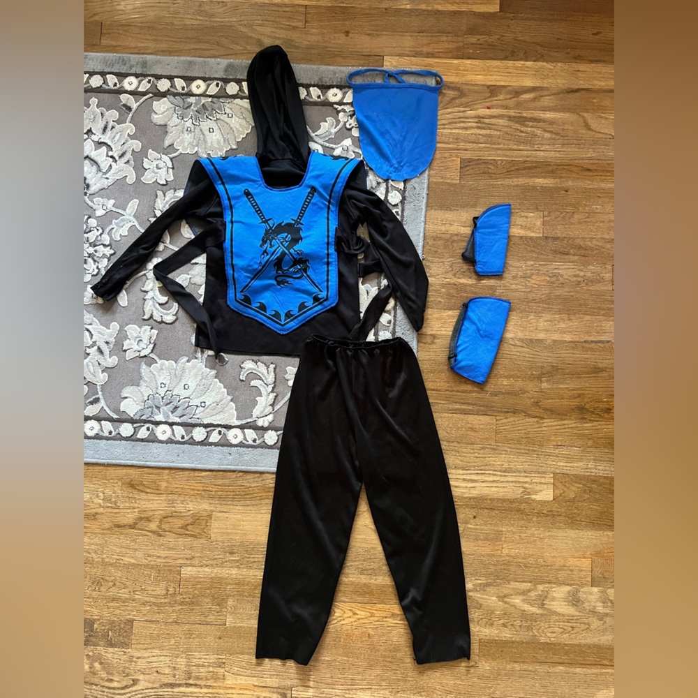 Blue and Black Ninja Costume Set Size 8 With Nunchucks